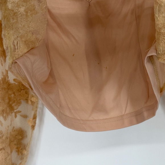 Peach Lace Sheer Blouse Mock Neck Puff Sleeve Romantic Top M As Is - Picture 4 of 9